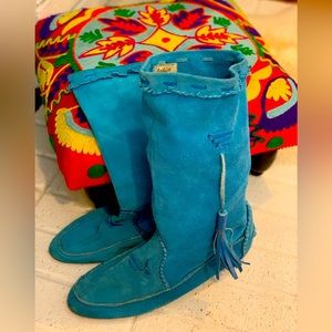Blue Suede Moccasin Boots